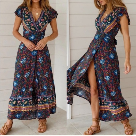 Boho Floral Wrap Maxi Dress - Picture 3 of 4